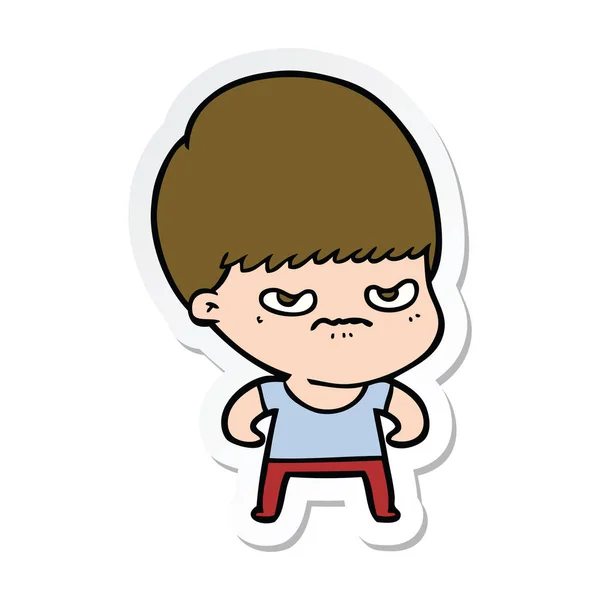 Sticker Annoyed Cartoon Boy — Stock Vector