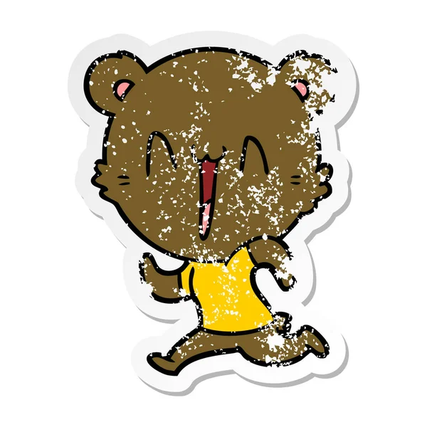 Distressed Sticker Running Bear Cartoon — Stock Vector