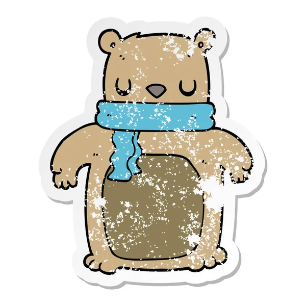 Etiqueta Angustiada Urso Desenho Animado Com Cachecol —  Vetores de Stock