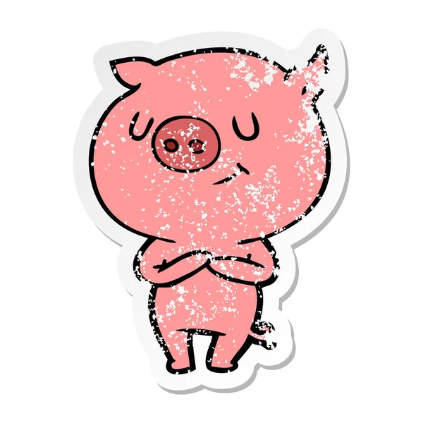 Trudnej Sytuacji Naklejki Cartoon Szczęśliwy Świni — Wektor stockowy