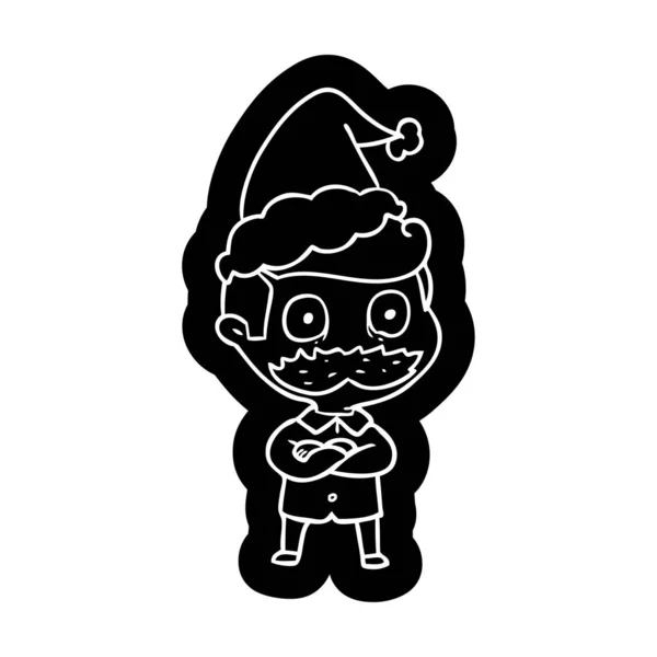 Icona del cartone animato di un uomo con i baffi scioccato indossa cappello di Babbo Natale — Vettoriale Stock
