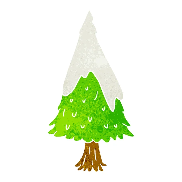 Çizilmiş Retro Karikatür Doodle Tek Karla Kaplı Ağaç — Stok Vektör