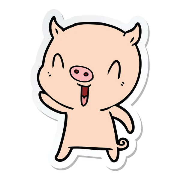 Autocollant d'un cochon de dessin animé heureux — Image vectorielle