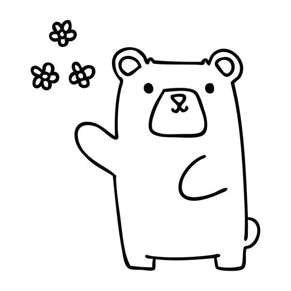 古怪的线画卡通熊和花 — 图库矢量图片