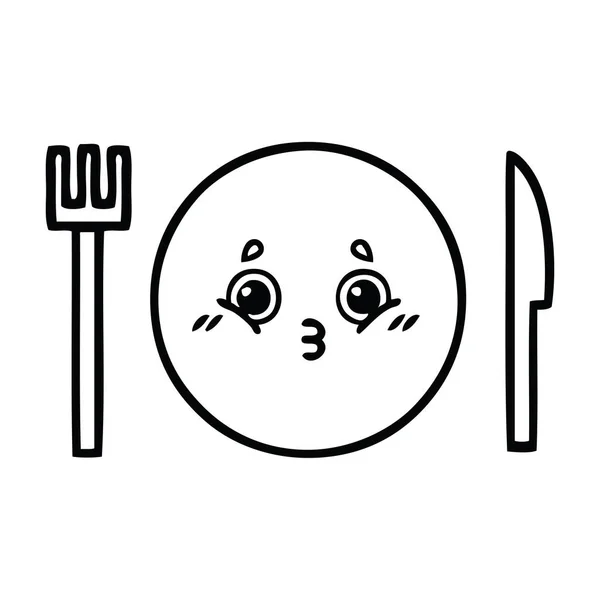 Linea disegno cartone animato piatto da pranzo — Vettoriale Stock