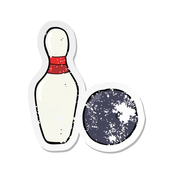 Autocollant Détresse Rétro Dessin Animé Bowling Dix Broches — Image vectorielle