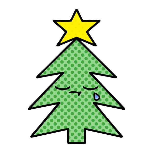 Bande Dessinée Style Dessin Animé Arbre Noël — Image vectorielle
