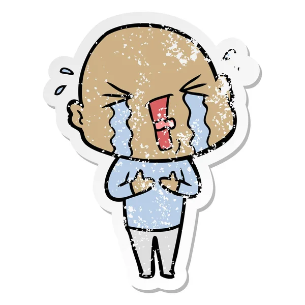 一个卡通哭秃头男子苦恼的贴纸 — 图库矢量图片