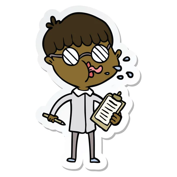 クリップボードで眼鏡をかけた漫画少年のスタンプ — ストックベクタ