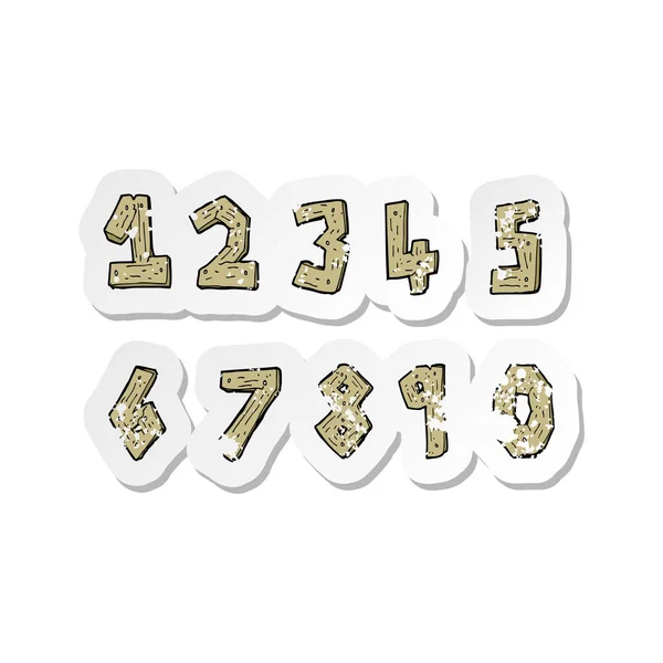 Retro noodlijdende sticker van een cartoon houten cijfers — Stockvector