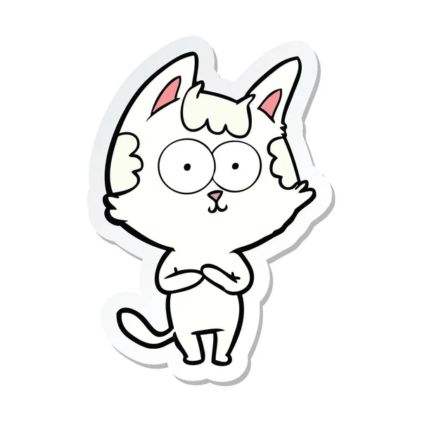Adesivo di un gatto cartone animato felice — Vettoriale Stock