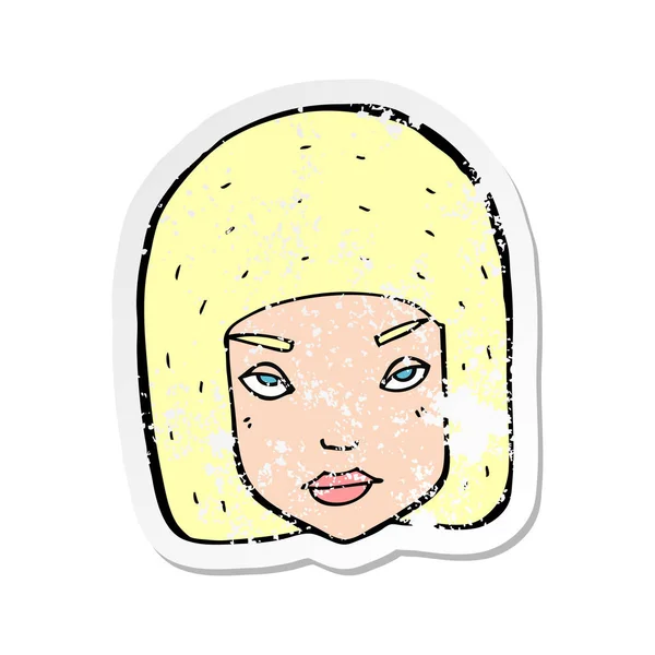 Retro Distressed Sticker Cartoon Annoyed Female Face — Stock Vector