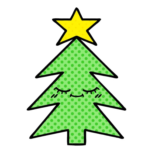 漫画书风格卡通圣诞树 — 图库矢量图片