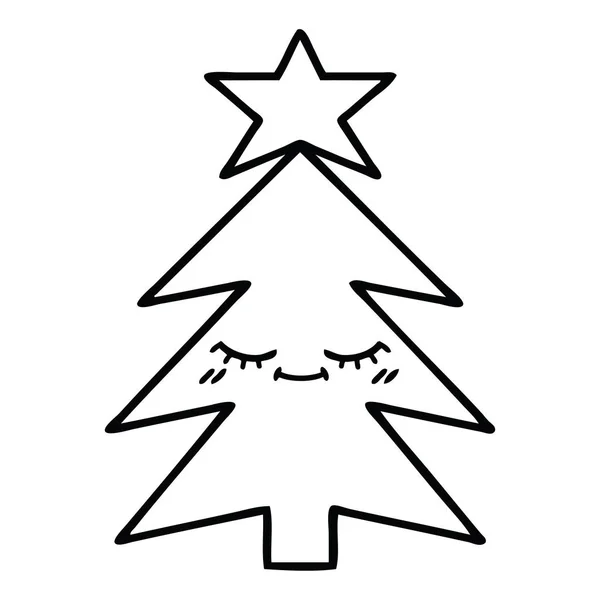 Linea disegno cartone animato albero di Natale — Vettoriale Stock