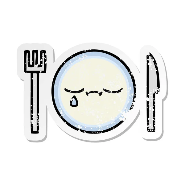 Etiqueta angustiada de um prato bonito jantar dos desenhos animados — Vetor de Stock