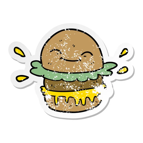 漫画のファーストフードのハンバーガーの苦しめられたステッカー — ストックベクタ
