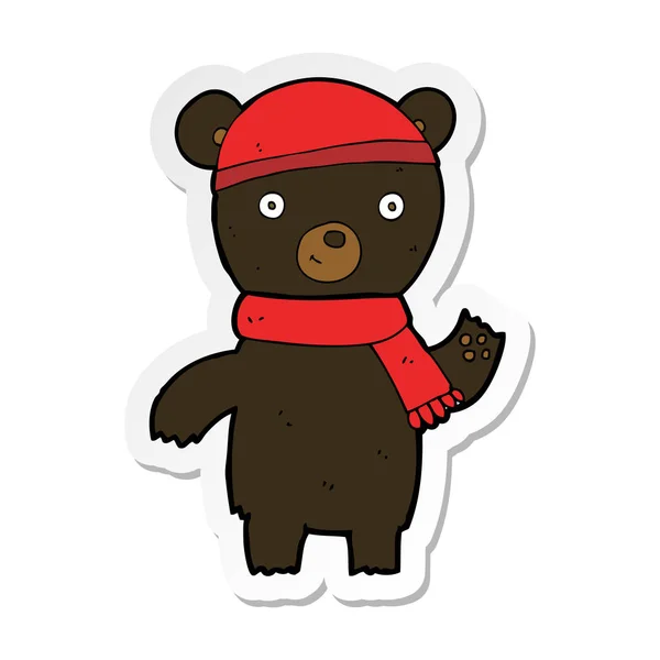 Etiqueta Urso Preto Acenando Desenhos Animados — Vetor de Stock