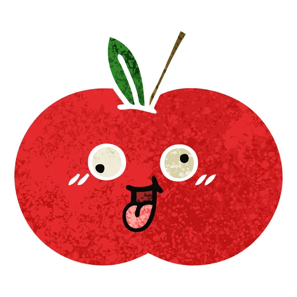 Illustration rétro style dessin animé pomme rouge — Image vectorielle