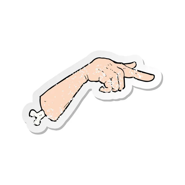 Retro Distressed Sticker Cartoon Halloween Pointing Hand — Stock Vector