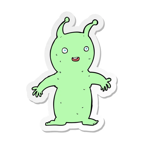 Klistermärke av en tecknad glad liten alien — Stock vektor
