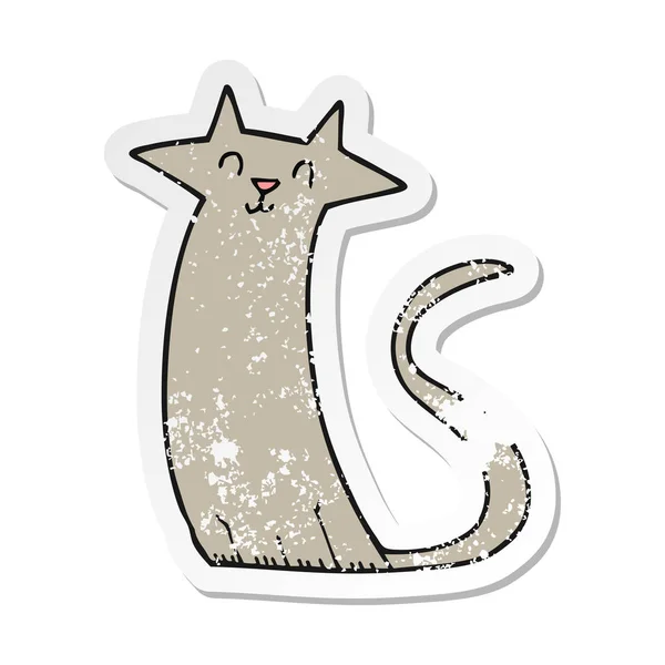 Retro sıkıntılı etiket bir karikatür kedi — Stok Vektör