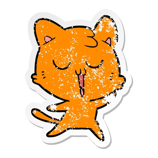 Distressed sticker of a cartoon cat singing — Stock Vector