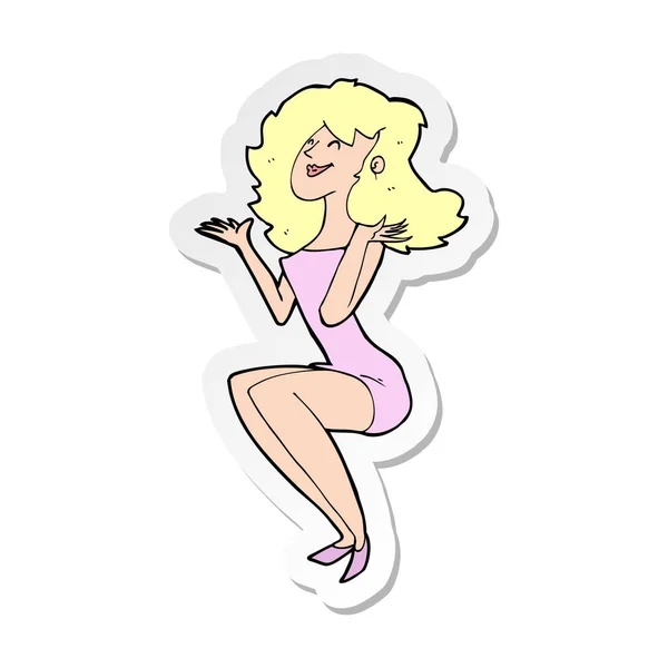 Stiker Dari Seorang Wanita Kartun Menarik Duduk - Stok Vektor