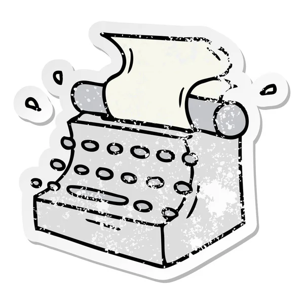 Hand Drawn Distressed Sticker Cartoon Doodle Old School Typewriter — Stock Vector