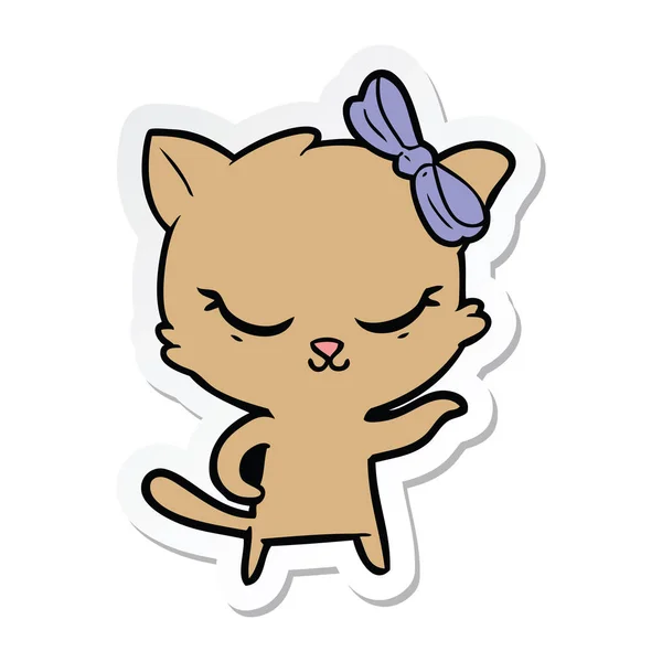 Adesivo di un simpatico gatto dei cartoni animati con fiocco — Vettoriale Stock