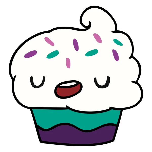 Desenho Animado Ilustração Kawaii Cupcake Bonito —  Vetores de Stock