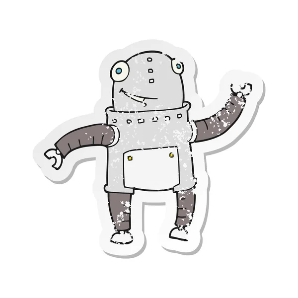 Retro distressed sticker of a cartoon robot — Stock Vector