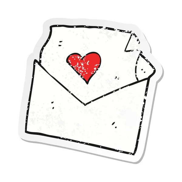 Pegatina retro angustiado de una carta de amor de dibujos animados — Vector de stock