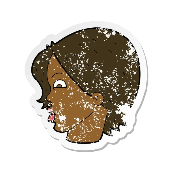 Retro distressed sticker of a cartoon female face — Stock Vector