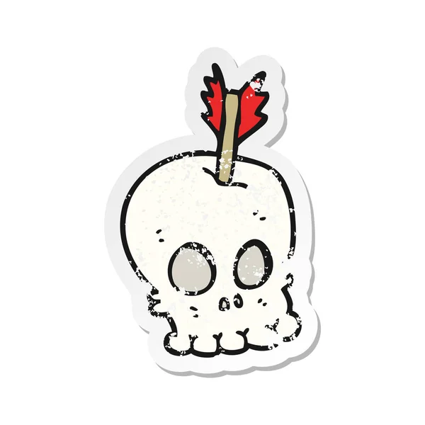 Retro distressed sticker of a cartoon skull with arrow — Stock Vector