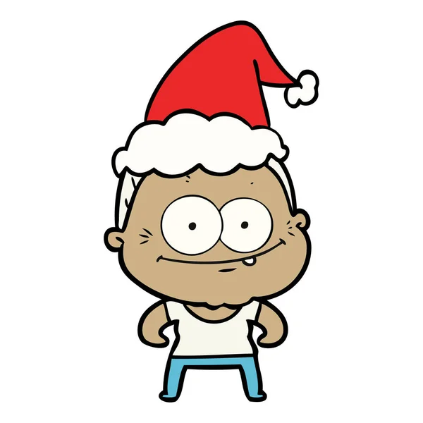 Dibujo Línea Dibujado Mano Una Anciana Feliz Con Sombrero Santa — Vector de stock