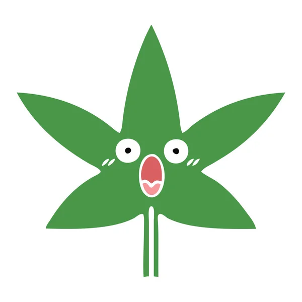 Flat Color Retro Cartoon Marijuana Leaf — Stock Vector