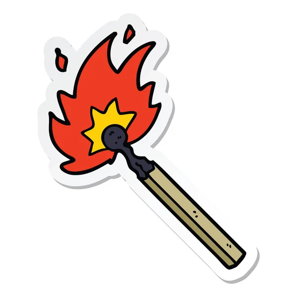 Sticker Cartoon Burning Match — Stock Vector