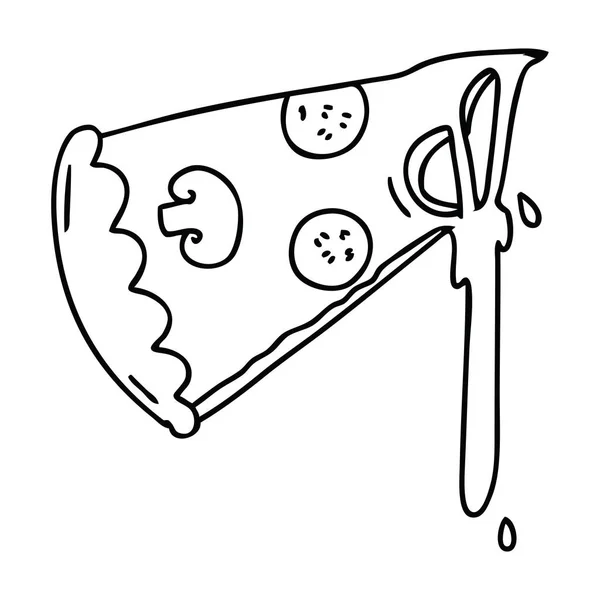 Linienzeichnung Skurrile Cartoon Scheibe Pizza — Stockvektor