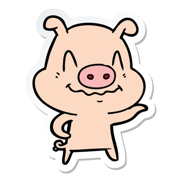 Sticker Nervous Cartoon Pig — Stock Vector