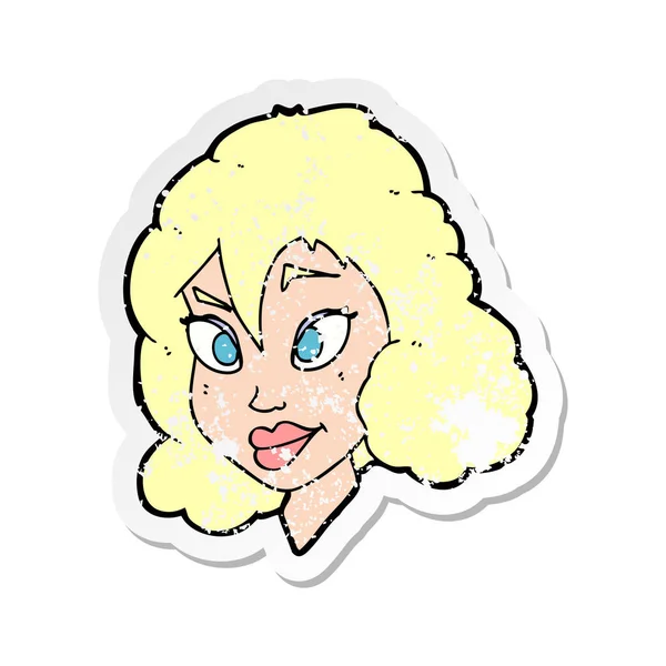 Retro distressed sticker of a cartoon pretty woman — Stock Vector