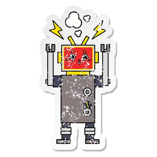 かわいい漫画のロボットの誤動作の苦しめられたステッカー — ストックベクタ