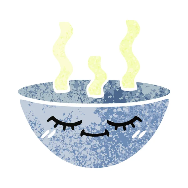 Retro Ilustración Estilo Dibujos Animados Tazón Sopa Caliente — Vector de stock