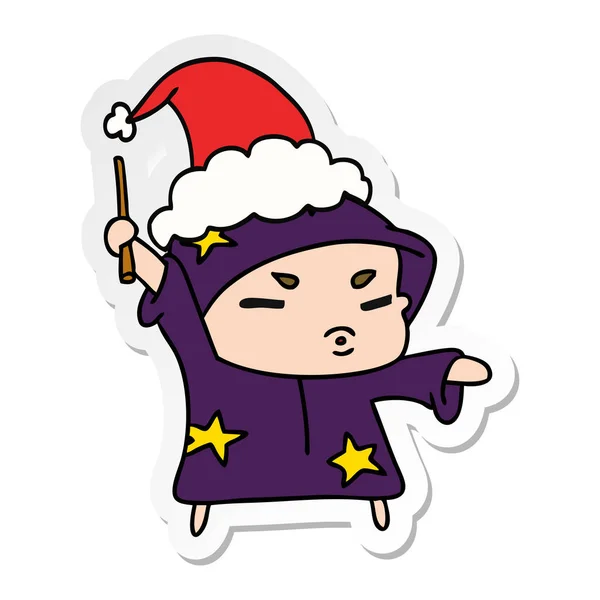 귀여운 마법사의 크리스마스 스티커 만화 — 스톡 벡터