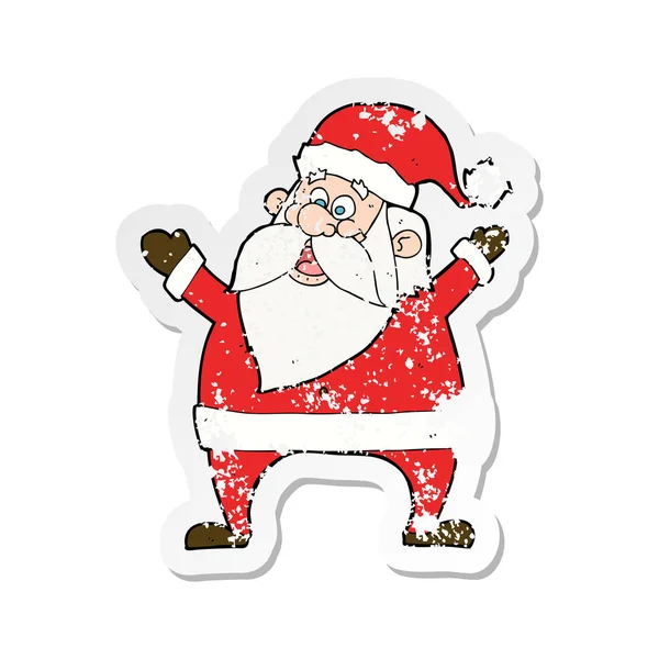 Retro Adesivo Angosciato Cartone Animato Allegro Babbo Natale — Vettoriale Stock