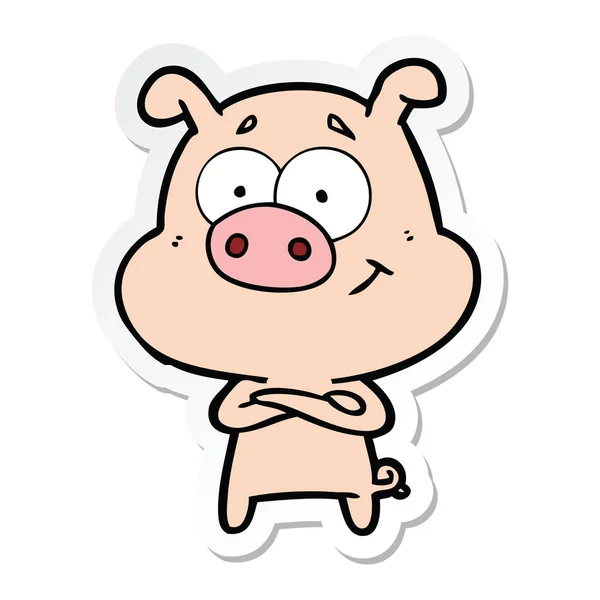 Sticker of a happy cartoon pig — Stock Vector