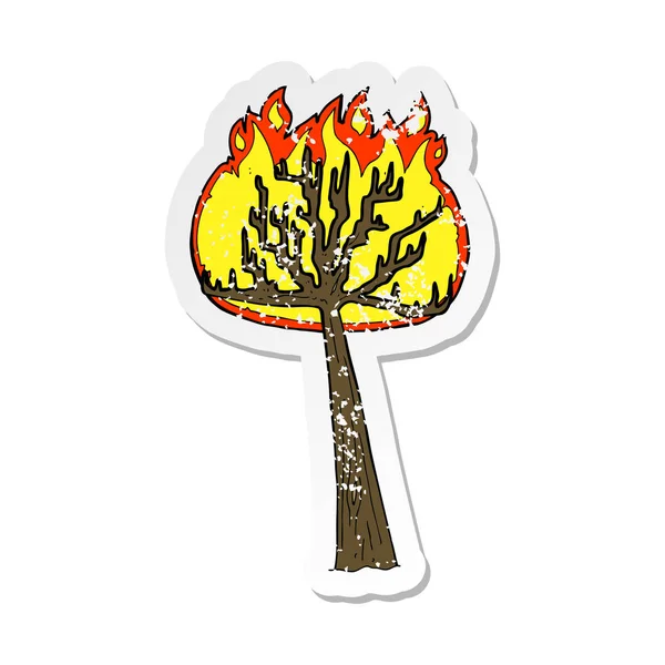 木を燃やす漫画のレトロな苦しめられたステッカー — ストックベクタ