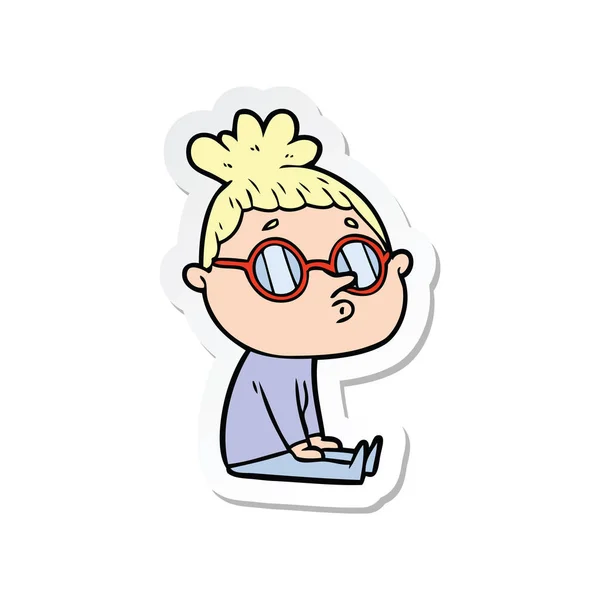 Sticker of a cartoon woman wearing glasses — Stock Vector