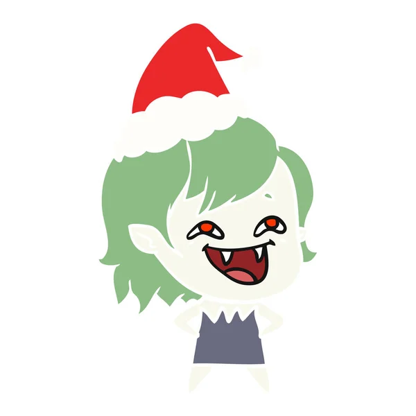 Ilustración a color plano de una niña vampiro riendo usando santa — Vector de stock