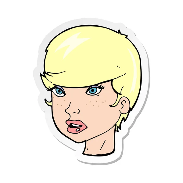 Sticker Cartoon Pretty Female Face — Stock Vector