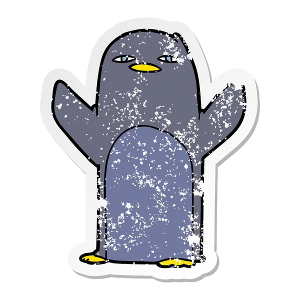 Etiqueta angustiada de um pinguim de desenho animado — Vetor de Stock